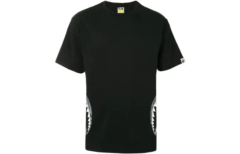 A BATHING APE T Shirts Men's Black Crew Neck Moderate Straight Fit