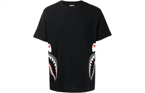 A BATHING APE T Shirts Men's Black Crew Neck Moderate Straight Fit