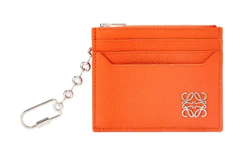 LOEWE Pebble Texture Cow Leather Card Holder Women's Orange