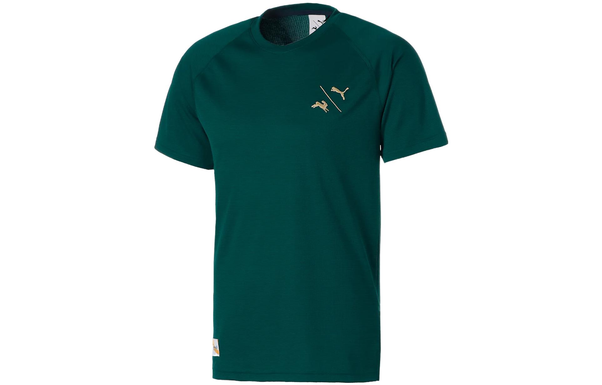 PUMA X TRACKSMITH joint series Jaguar Logo printed solid color round neck breathable raglan sleeve short-sleeved T-shirt men's green
