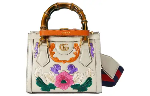 GUCCI Diana Leather Tote Bag, Shopping Bag, Shoulder Bag, Crossbody Bag, Handbag Mini Women's White