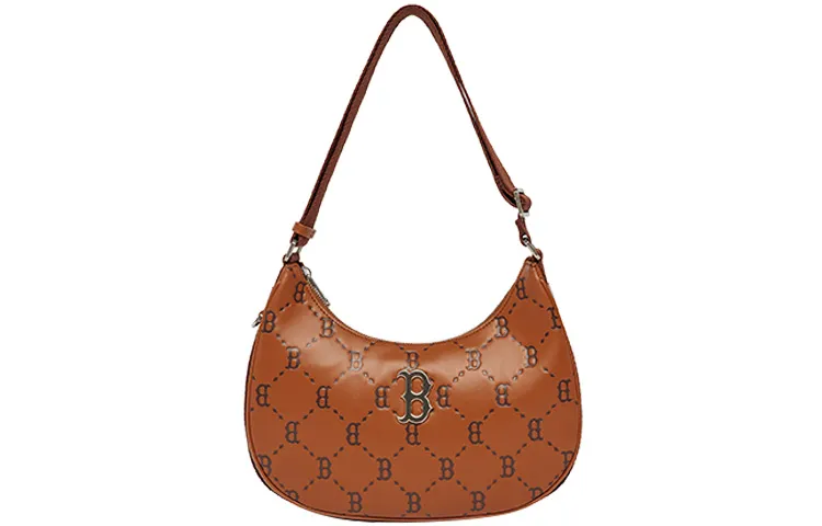MLB Monogram Polyester Half Moon Bag, Mahjong Pochette, Shoulder Bag Large Unisex Brown