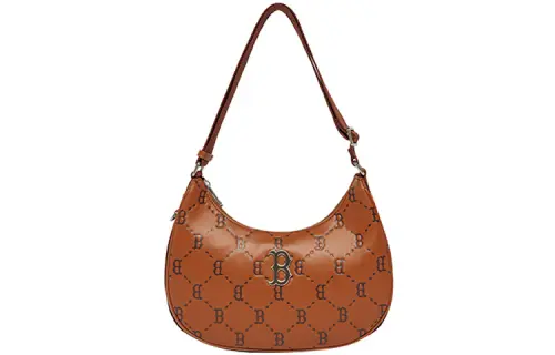 MLB Monogram Collection Polyester Half Moon Bag, Mahjong Pochette, Shoulder Bag Large Unisex Brown