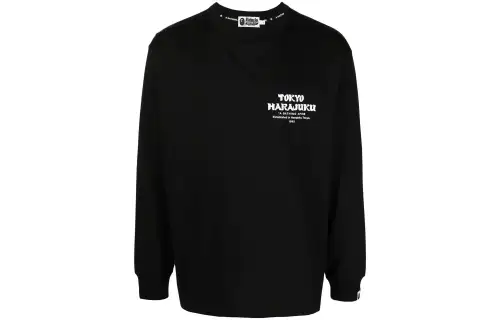 A BATHING APE T Shirts Men's Black Crew Neck Moderate Straight Fit