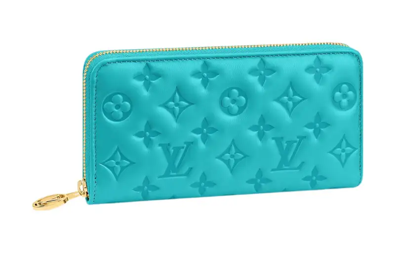 LOUIS VUITTON Zippy Letter Embossed Lambskin Card Holder, Wallet Women's Turquoises Blue