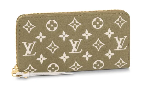 LOUIS VUITTON Zippy Embossed Soft Grain Cow Leather Wallet Women's Khaki/Beige/Cream