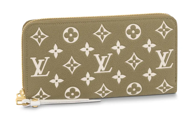 LOUIS VUITTON Zippy Embossed Soft Grain Cow Leather Wallet Women's Khaki/Beige/Cream