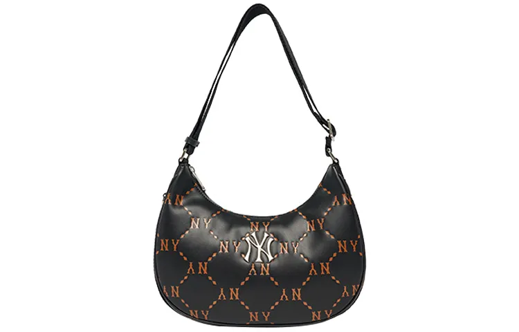 MLB Monogram Collection Polyester Hobo Pochette, Hobo Bag, Shoulder Bag, Crossbody Bag Large Unisex Black