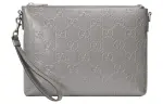 GUCCI Leather One Shoulder Crossbody Clutch Medium Men's Silver