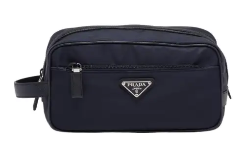 PRADA Saffiano Recycled Nylon With Leather Makeup Bag Men's Blue