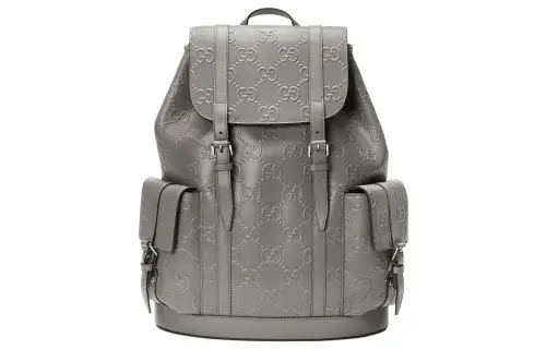GUCCI Leather Backpack Regular Men's Gray