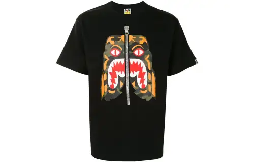 A BATHING APE T Shirts Men's Black Crew Neck Moderate Straight Fit