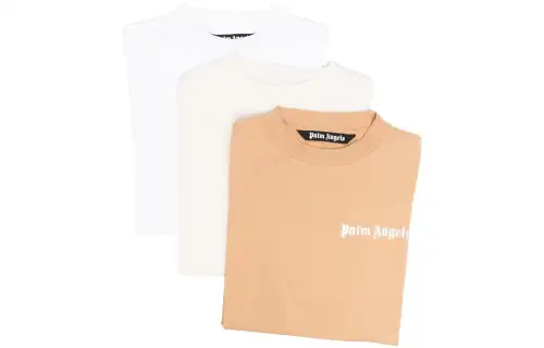 PALM ANGELS T Shirts Men's 1 Set 3 Pack White/Beige/Brown Crew Neck Moderate Straight Fit