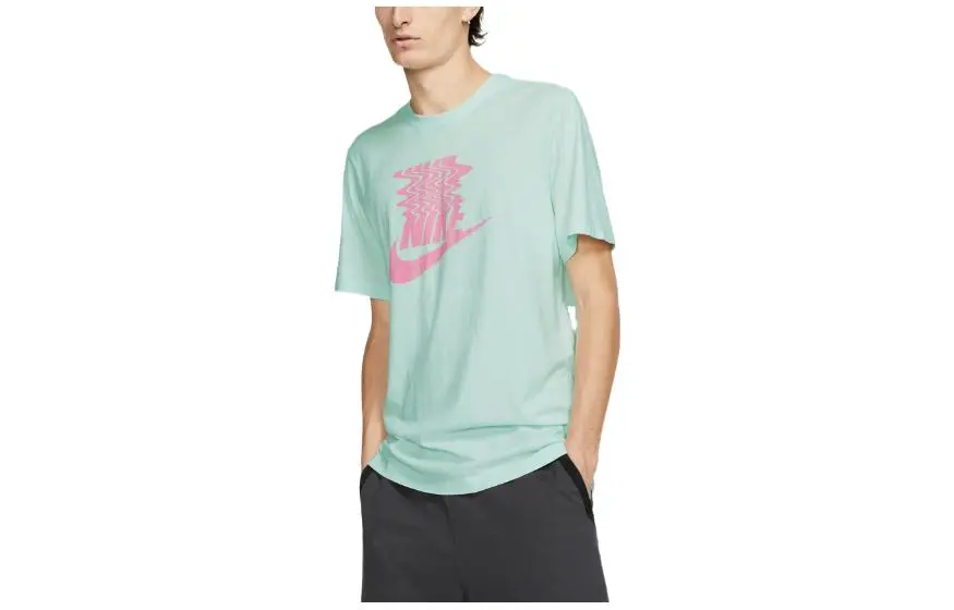 Nike T-Shirts Men's Green Crew Neck Moderate Straight Fit