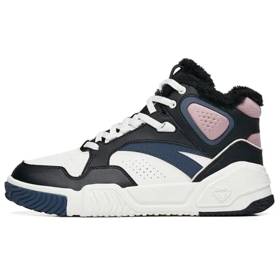 ANTA Skateboard Shoes Women's High-Top Black Ivory White/Taro Purple