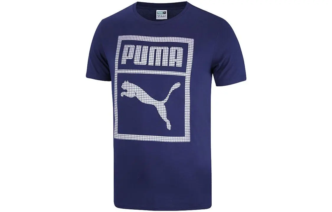 PUMA T-Shirts Men's Blue Crew Neck Moderate Straight Fit
