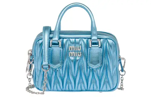 MIU MIU Matelassé Leather Controller Lambskin Shoulder Bag, Crossbody Bag Mini Women's Blue