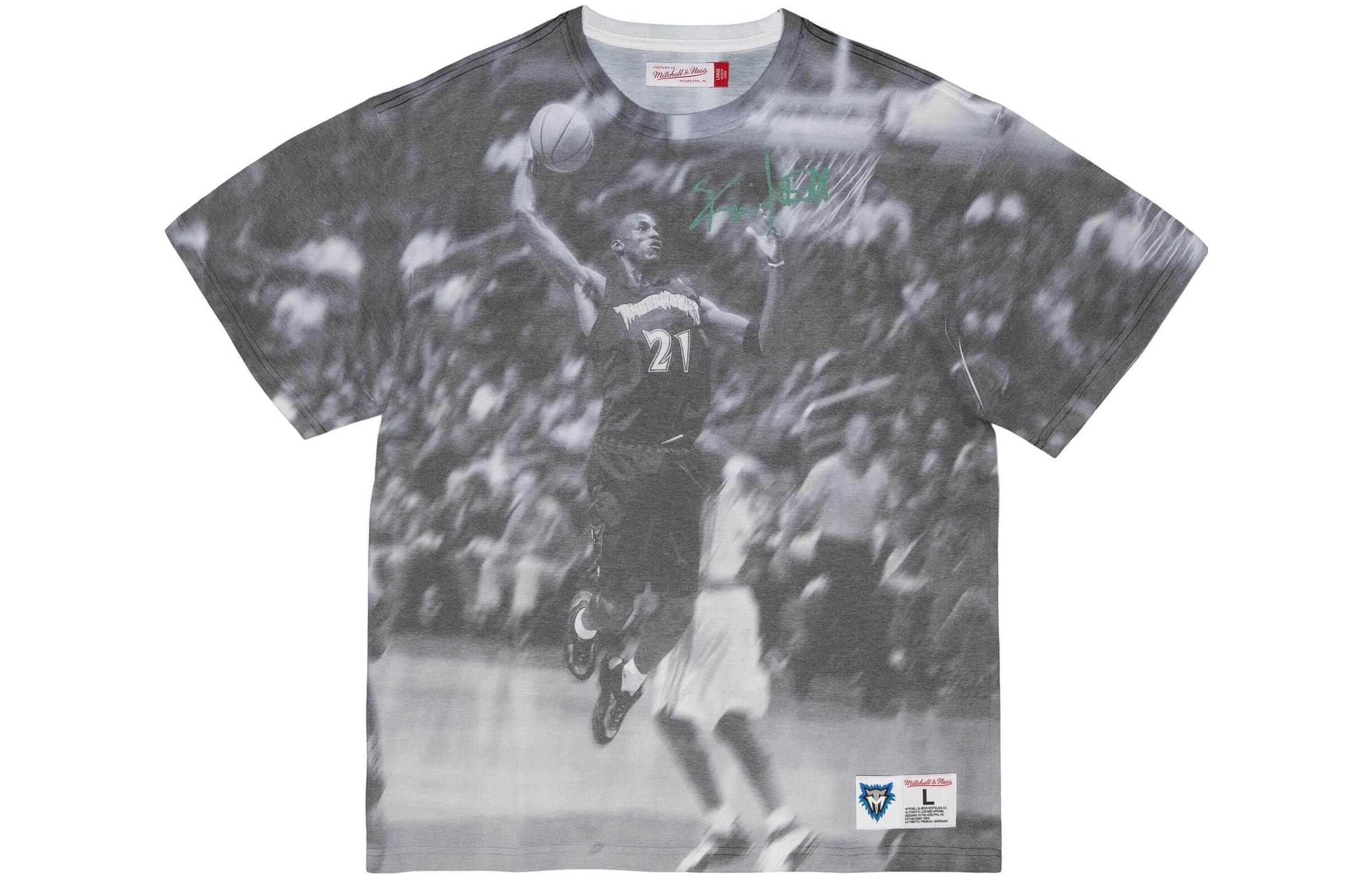 Mitchell & Ness Timberwolves Garnett Dunk Large Pattern Round Neck Pullover Short Sleeve SS22 T-shirt Uniform for Men and Women Gray