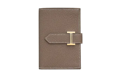 HERMES Bearn Gold tone Lock Mysore Goat Skin Coin Purse Wallet Mini Women's Etoupe Elephant Gray