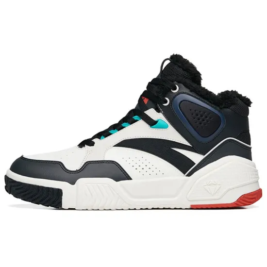 Anta Flame Anti-Slip Wear-Resistant High-Top Skateboard Shoes White Black Gray