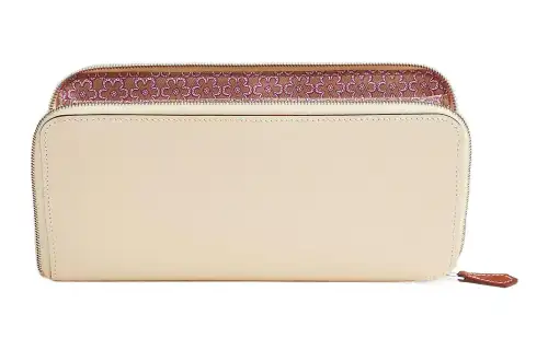 HERMES Silk'In Epsom And Barenia Calfskin Card Holder, Wallet Women's Cream White/Milk Tea/Purple Rose