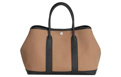 HERMES Garden Party Canvas With Negonda Calfskin Handbag 30 Women's Tea Brown/Black