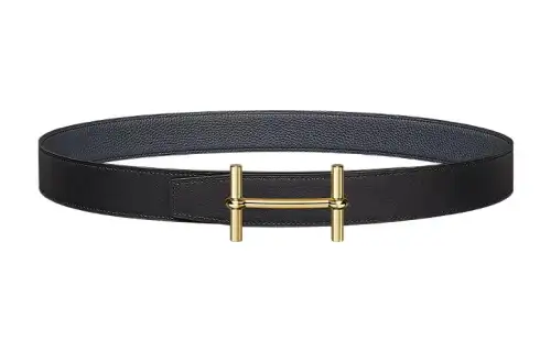 HERMES H D'Ancre Cow Leather Belts Men's Black 3.2cm