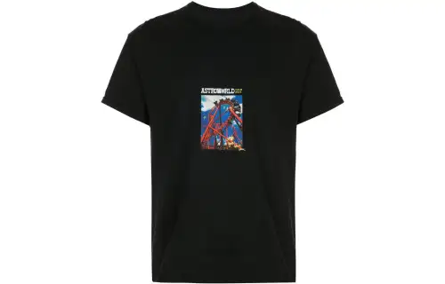 Travis Scott T Shirts Men's Black Crew Neck Moderate Straight Fit