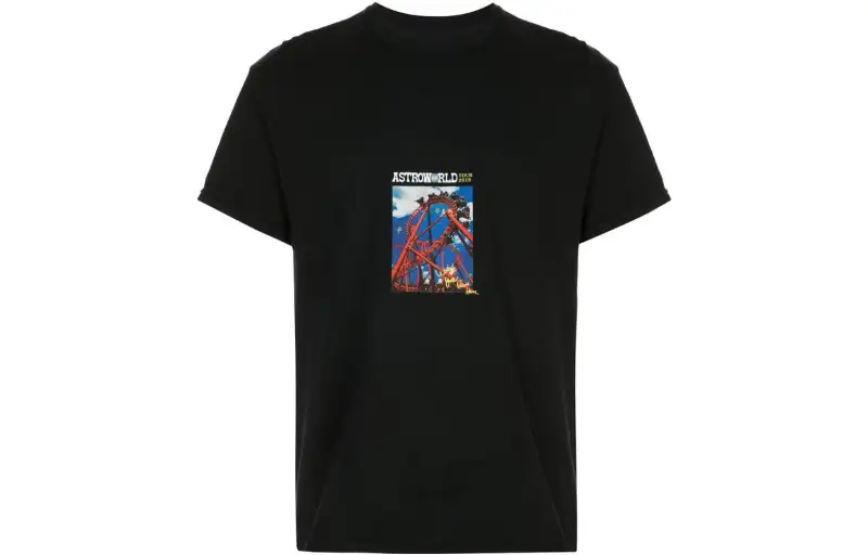 Travis Scott T Shirts Men's Black Crew Neck Moderate Straight Fit