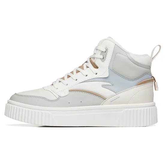 ANTA Skateboard Shoes Women's High-Top Ivory White/Light Gray/Muddy Gray