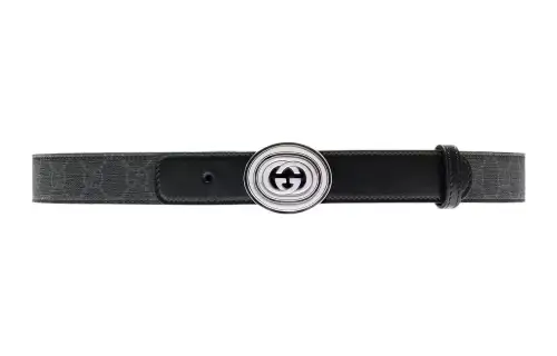 GUCCI Canvas Leather Belts Unisex Black Width 3cm