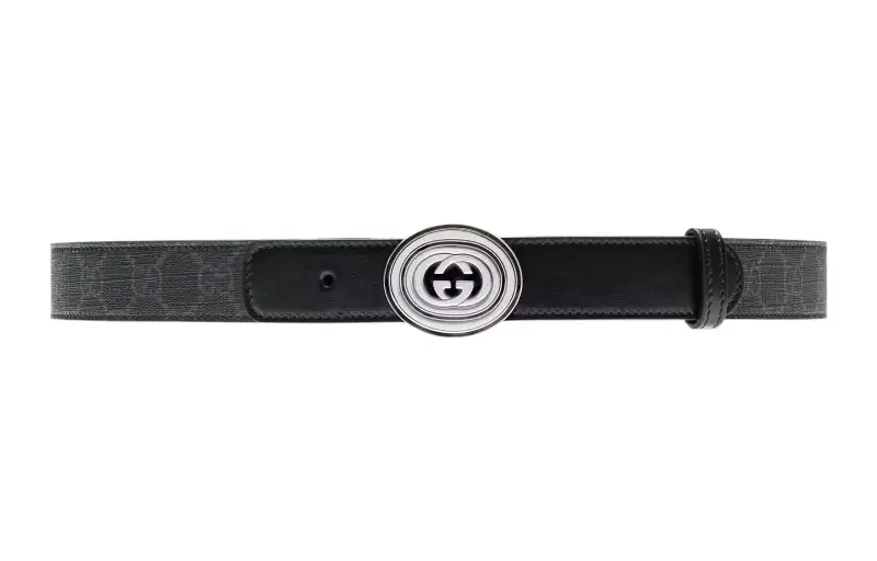 GUCCI Canvas Leather Belts Unisex Black Width 3cm