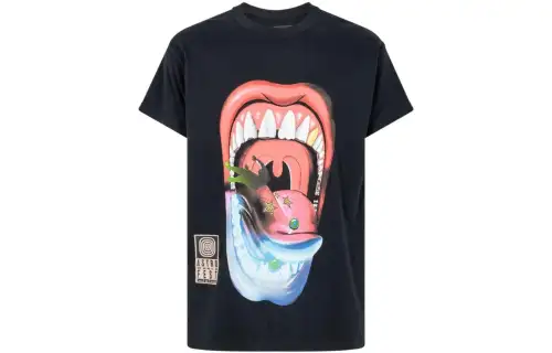 Travis Scott T Shirts Men's Black Crew Neck Moderate Straight Fit