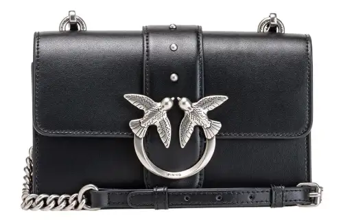 PINKO Love IconSIMPLY Cow Leather Swallow Bag Crossbody Bag, Shoulder Bag Women's Black