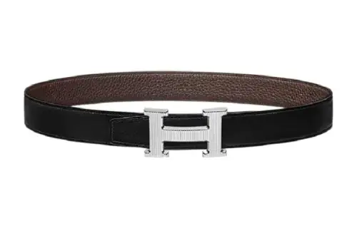 HERMES H Stripes Leather Calfskin Leather Belts Men's Width 3.2cm