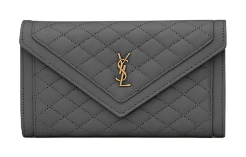 SAINT LAURENT GABY Lambskin Wallet Large Women's Gray