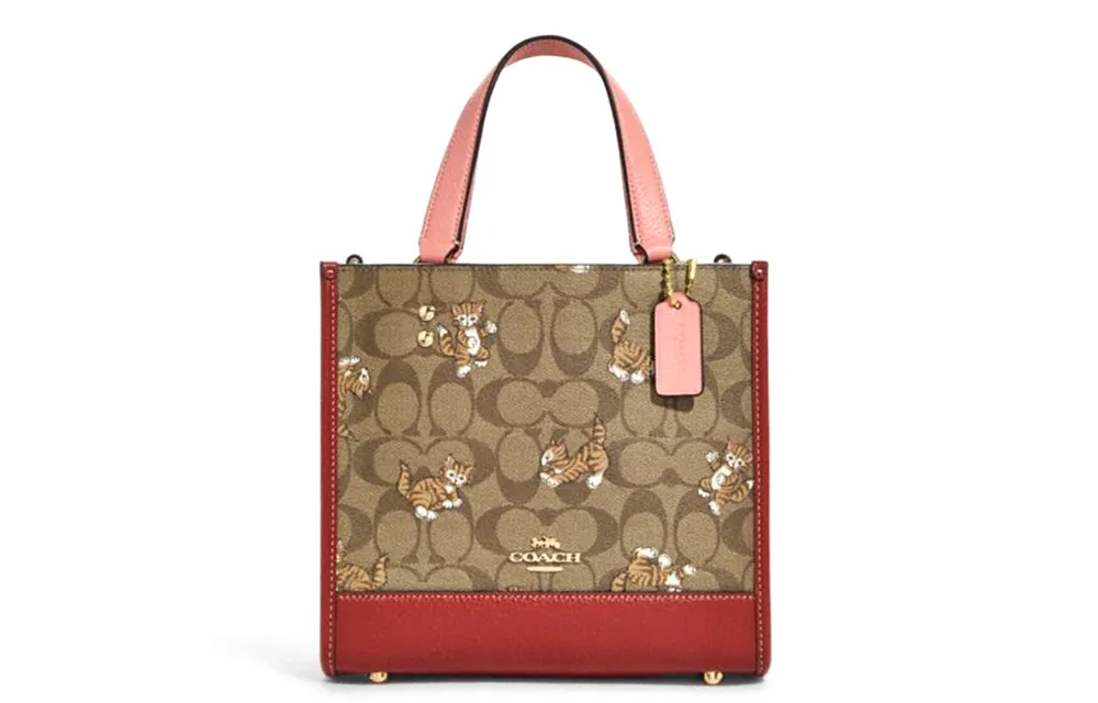 COACH Dempsey Canvas With Leather Tote Bag, Shopping Bag, Crossbody Bag, Handbag Small Women's Monogram Khaki