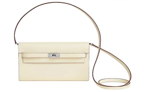 HERMES Kelly To Go Silver Tone Buckle Epsom Leather Crossbody Wallet Regular Women's Cream White/Sesame