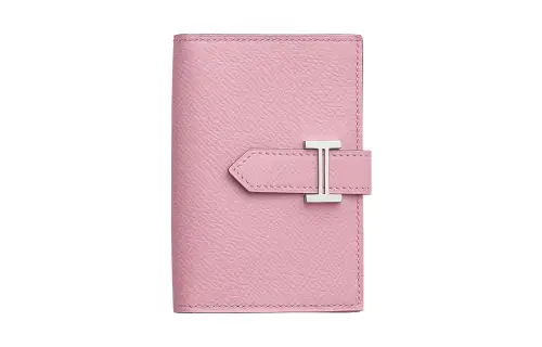 HERMES Bearn Silver Tone Buckle Epsom Calfskin Wallet Women's X9 Mauve Sylvestre Forest Purple