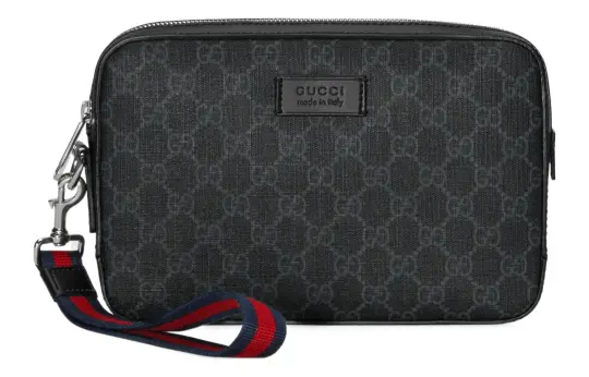 GUCCI Canvas With Leather Toiletry Bag Clutch Small Men's Gray Black