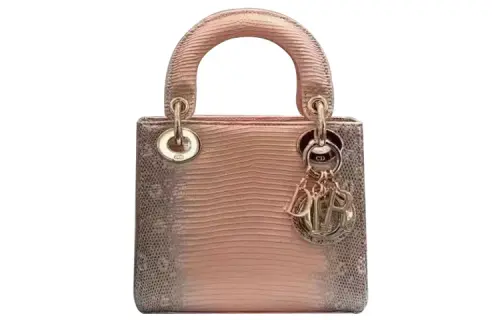 DIOR Lady Dior Lizard Skin Handbag Shoulder Bag, Crossbody Bag, Handbag Mini Women's Pink