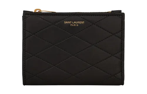 SAINT LAURENT Lambskin Card Holder Women's Black