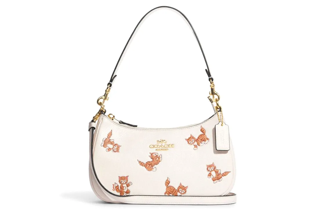 COACH Teri Cow Leather Shoulder Bag, Crossbody Bag Medium Women's Chalk White Print