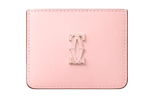 CARTIER C De Cartier Collection Solid Color Calfskin Card Holder Women's Light Pink