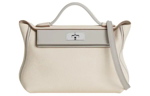 HERMES 24/24 Togo & Swift Calfskin Shoulder Bag, Crossbody Bag, Handbag Women's Chalk White & Concrete Gray