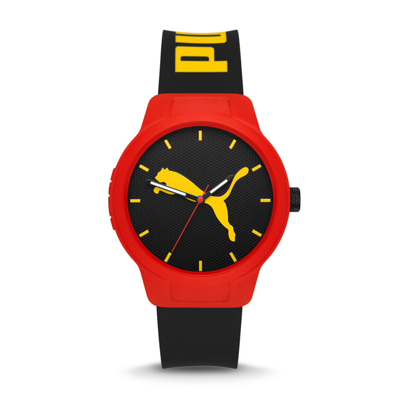 PUMA Rubber quartz watch strap, black dial, fashionable trend waterproof men's watch, quartz mechanism, 43mm