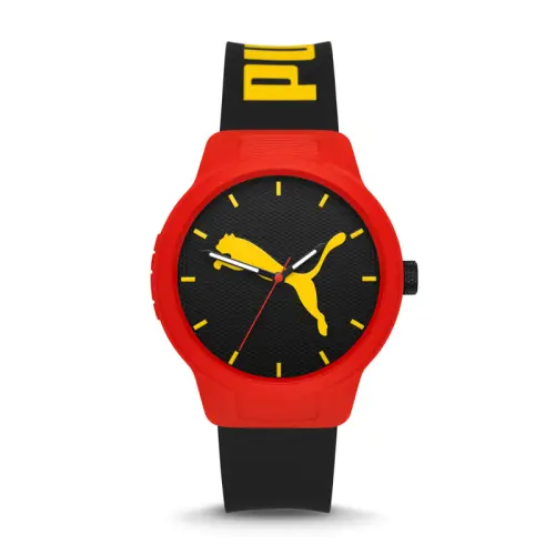 PUMA Rubber quartz watch strap, black dial, fashionable trend waterproof men's watch, quartz mechanism, 43mm