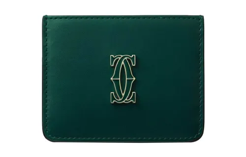 CARTIER C De Cartier Collection Solid Color Calfskin Card Holder Women's Green
