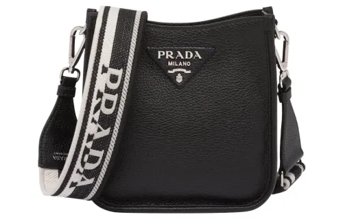 PRADA Leather Messenger Bag, Crossbody Bag, Shoulder Bag Women's Black