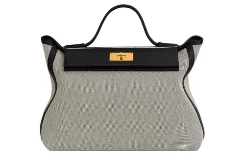 HERMES 24/24 Canvas With Swift Calfskin Handbag Women's Light Beige & Black